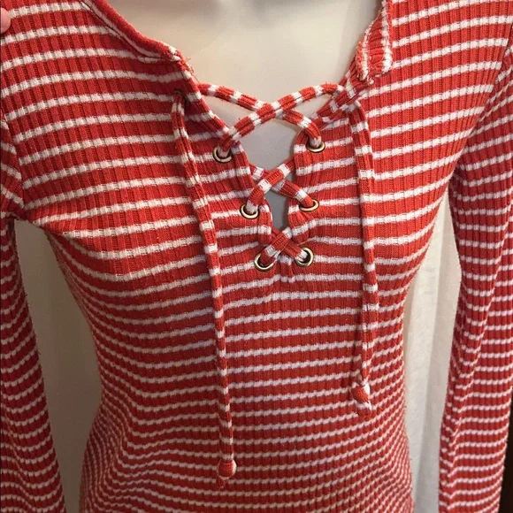 Michael Kors Striped Lace-Up Long Sleeve Top - Picture 5 of 5